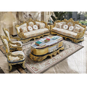 Lujoso juego de sofá real tallado en oro, madera de teca, sala de estar personalizada, muebles de salón tradicionales - Product Image 1