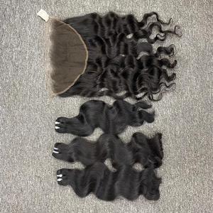 Grado 12A Extensiones de cabello vietnamita crudo Patrón ondulado y ondulado 13x6 HD Pelucas de cabello humano de encaje HD Frontal de encaje para mujeres negras - Product Image 5