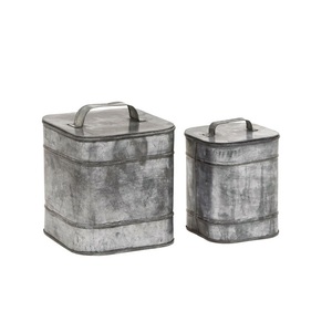 Ensemble de deux boîtes carrées galvanisées Boîte de rangement faite à la main de qualité supérieure Classique Élégant Vente en gros Nouveau bidon en métal - Product Image 1