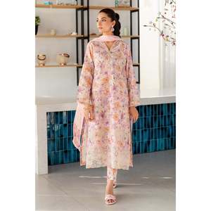 Chiffon Spring/Summer Embroidered Shiffli Top with <b>Silk</b> Dupatta and Printed <b>Trousers</b>-BAROUQE BIC-039 - Product Image 1