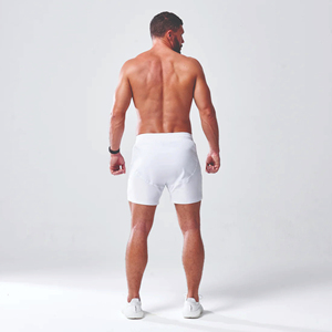 Gusset Stretch Fabric Moisture Wicking Breathable <b>White</b> Casual Customizable 5 Inches Impact <b>Shorts</b> with Bonded Waistband - Product Image 3