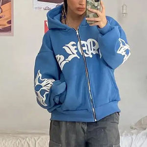 Sudadera con Capucha Personalizada para Hombre, Estilo Otoñal, Gruesa, Holgada, con Bolsillo Bordado, Cierre de Cremallera, Estilo Retro, Lavado Desgastado, Impresión DTG - Product Image 4