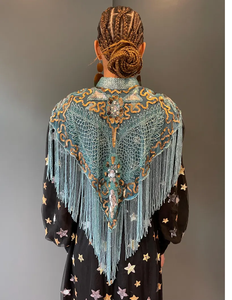 Robe de soirée élégante et antistatique pour femme, Cape perlée magnifiquement ornée, perles brodées sur le devant, cristaux pour club - Product Image 5