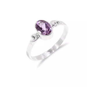 925 Sterling Silver Bohemian Style Déclaration Anneaux Dernière Conception Naturel Violet Améthyste 6x8mm Forme Ovale Lunette Réglage À La Main - Product Image 1