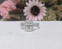 Cincin Kawin Berlian Buatan Laboratorium Potongan Radiant 2 Ct Lurba Jewels, Set Pertunangan Emas Putih 14k Solid, Bersertifikat IGI, Gaya Vintage untuk Pengantin