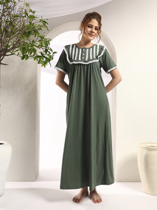 Camisón de encaje 100% algodón para mujer, manga media, largo completo, tela transpirable, suave, elegante, informal, para primavera, otoño y verano - Product Image 4