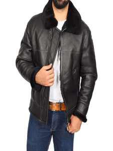 Chaqueta voladora de piel de oveja negra para hombre, chaquetas de piel de cordero de doble cara - Product Image 2