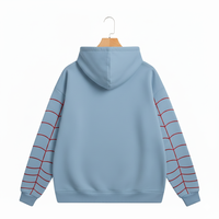 Sweat à capuche unisexe bleu poudré avec motif rouge uni, coupe décontractée, coupe-vent, streetwear, brodé, 100 % coton molletonné anti-boulochage, coupe ample