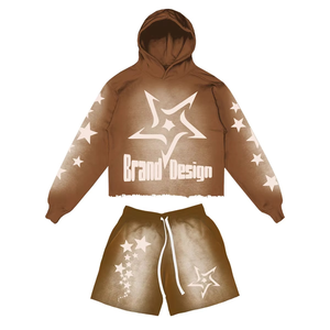 2025/2026 haute qualité hommes été Streetwear deux pièces à capuche et ensembles de shorts pull personnalisé sweat à capuche régulier et ensemble de shorts - Product Image 3