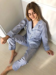 Set <span class=keywords><strong>Pigiama</strong></span> in Cotone a Righe su Misura, Comodo e Traspirante, Abbigliamento Leggero Boho per Donne, Pigiami da Damigella - Product Image 2