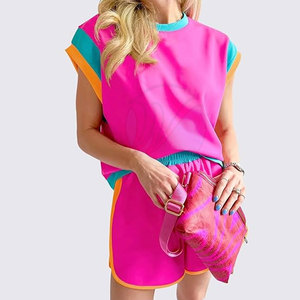 2024 nueva llegada al por mayor transpirable Mujer Casual camiseta y pantalones cortos conjunto para Primavera/Verano patrón sólido - Product Image 2