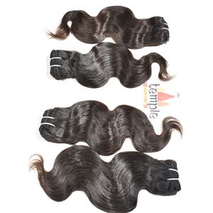 Paquete 100% máquina de trama doble de Color Natural procesada cutícula alineada templo indio venta al por mayor estilo ondulado extensiones de cabello humano - Product Image 5