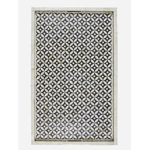 Plateau de service rectangulaire en résine avec incrustations d'os et poignées |   Plateau décoratif moderne pour table basse, salon, cuisine, élégant - Product Image 5