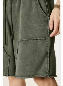 Gran oferta de alta calidad 100% algodón transpirable liso logotipo personalizado pantalones cortos de moda holgados sudor Vintage pantalones cortos para hombres con logotipo personalizado - Product Image 4