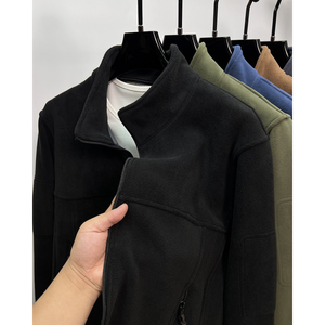 Pull à capuche thermique unisexe pour l'extérieur en polaire pour la randonnée et le camping personnalisé OEM ODM vente en gros de motifs solides - Product Image 5