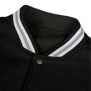 <b>Men</b>’s Sleek All-Black Varsity <b>Jacket</b> – Premium Athletic Letterman with Contrast Grey and <b>White</b> Ribbed Trim - Product Image 4