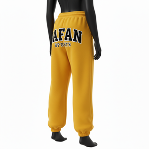 Pantalon baggy pour femme en coton premium et polyester polaire 300 GSM, tissu brossé doux, jaune, logo brodé personnalisé, pantalon baggy en vente - Product Image 5