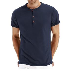 T-shirt à manches courtes boutonné en coton pour homme, col rond, taille personnalisée, coupe décontractée, sport, course à pied - Product Image 1
