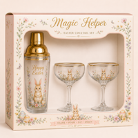 Shaker à cocktails en métal de luxe moderne et durable, motif Lapin de Pâques doré, coffret cadeau, ensemble personnalisable avec logo pour les fêtes de printemps