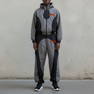 Haute qualité 100% Nylon couleur bloc léger Baggy Jogging survêtement coupe-vent et imperméable 2 pièces à capuche et jogger ensemble - Product Image 4