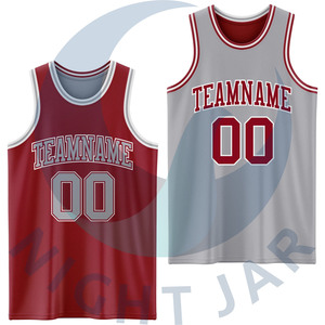 Maillot de combinaison de basket-ball à sublimation double face réversible crème bordeaux personnalisé - Product Image 4