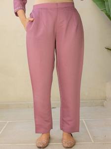 <b>women</b> ethnic Pink Floral Embroidered Round Neck Pure <b>Silk</b> Straight Kurta With <b>Trousers</b> & Dupatta indian pakistan salwar kameez - Product Image 4