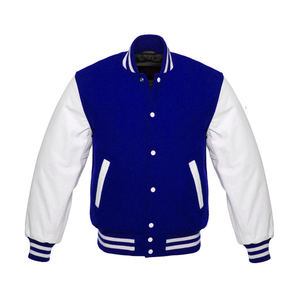 Chaqueta de béisbol de manga larga con estampado personalizado de alta calidad para hombre, chaqueta en blanco con letras universitarias de tela satinada - Product Image 3