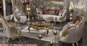 Juego de Sofás de Salón con Acabado Dorado Victoriano, Estilo Antiguo, Madera de Teca, Juego de Sofás de 8 Plazas, Juego de Sofás de Madera de Teca de Alta Calidad - Product Image 5