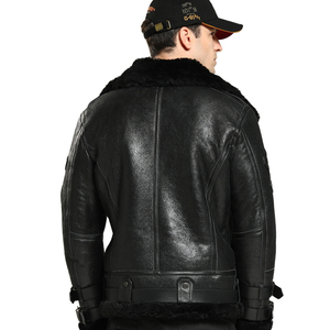 Veste d'hiver Hommes Manteau en fourrure véritable Homme Original Fourrure de mouton naturelle Flight Suit Manteaux en cuir Moto Veste en peau de mouton Vente en gros - Product Image 3