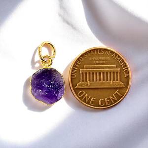 เครื่องประดับพลอยอเมทิสต์แบบทำมือจี้คริสตัลดิบแบบเรียบหยาบชุบด้วยไฟฟ้าชุบทอง - Product Image 6