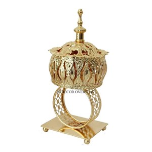 Centre de Table Royal Look Plaqué Or de Qualité Supérieure en Métal pour Maison et Hôtel Brûleur d'Encens Bakhoor Fournitures de Parfum d'Inde - Product Image 4