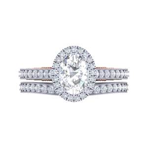 Anillo de Compromiso y Matrimonio con Halo de Diamantes Cultivados en Laboratorio de Corte Ovalado de 1.50 Ct, Oro Blanco Sólido de 10k/14k/18k - Product Image 3