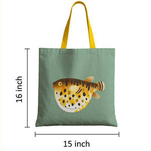 <b>Medium</b> Pufferfish Tote <b>Bag</b> Canvas Nylon Ribbon Handle Zipper Heat Transfer Cartoon Letter Screen for Advertising Daily <b>Gift</b> - Product Image 6