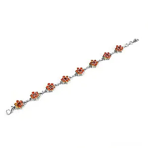 Bracelet en argent pour femme avec perles florales, pierres précieuses oranges, motif croix religieuse, diamants et perles - Product Image 1
