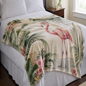 Custom Printed <b>Throw</b> Blanket Personalized Flamingo Tropical Gift Sublimation Flannel Fleece Polyester - Product Image 1