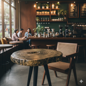 Taburete Redondo y Mesa Auxiliar Modernos de Madera Maciza Natural para Uso en Restaurantes, Hoteles, Comedores y Salas de Estar - Product Image 3