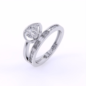 Meilleures ventes Bagues de fiançailles solitaires en diamant cultivé en laboratoire en or 14 carats Classiques Design Poire et baguette pour filles - Product Image 4