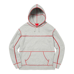 Sweat-shirt à capuche gris pour homme, coupe ample, détail de couture rouge, style décontracté, style automne - Product Image 1
