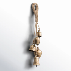 AK laiton fait à la main en métal cloches de Noël or fini antique ensemble de 5 cloches simples pour intérieur extérieur cloches suspendues de Noël - Product Image 1