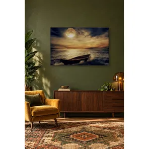Impression sur toile : Bateau en bois Fida sur mer agitée sous pleine lune - Product Image 4