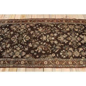 Tapis vintage, tapis turc 3,7x16 pieds, tapis oriental en laine marron bleu - Product Image 2