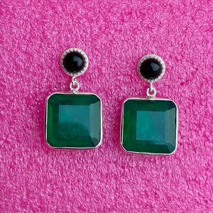 Boucles d'oreilles goutte émeraude verte de luxe 925 fabricant de bijoux en argent boucles d'oreilles émeraude fabriquées à la main - Product Image 5