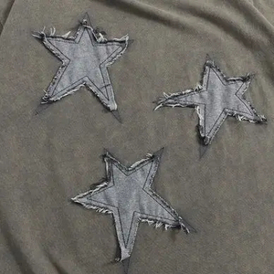 Patchs de broderie de détresse personnalisés unisexe de haute qualité col rond coupe ample Vintage lavé à l'acide T-Shirt Street Wear - Product Image 3