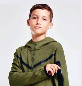 Logo de marque personnalisé 69% coton 31% polyester rugueux vert garçons Tech polaire survêtement fermeture éclair complète à capuche Joggers pantalons de survêtement survêtement - Product Image 4