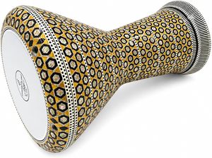 Gawharet El Fan 17,5 pouces incrusté de nacre, motif nid d'abeille hexagonal doré, Darbuka, Doumbek, Tambour, Dumbek, Tabla, Percussion égyptienne - Product Image 3