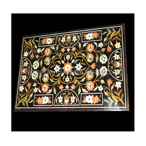 Hermosa mesa de comedor con incrustaciones de mármol negro hecha a mano, forma Rectangular con acabado fino para decoración de restaurante - Product Image 1