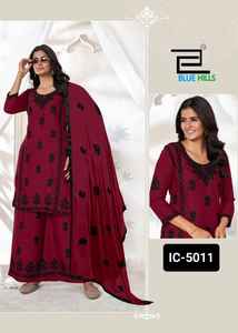 Vêtements ethniques indiens Rayon Trending Heavy Broderie Work Kurti avec Plazzo et Dupatta Set pour mariage et festival Function Wear - Product Image 2