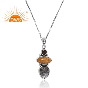 Collar con colgante de múltiples piedras preciosas naturales de Plata de Ley 925 más vendido, fabricante de joyería personalizada - Product Image 2