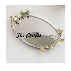 Plateau de service en acier inoxydable de la plus grande qualité avec poignées en forme de feuille Plateau à collations alimentaires pour ustensiles de cuisine à bas prix - Product Image 3