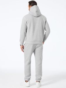 Heavyweight 500GSM Fleece Tracksuit for <b>Men</b> Custom Printing Zip Hoodie <b>Jogger</b> Pants <b>Navy</b> Grey Color Block Design Winter - Product Image 2